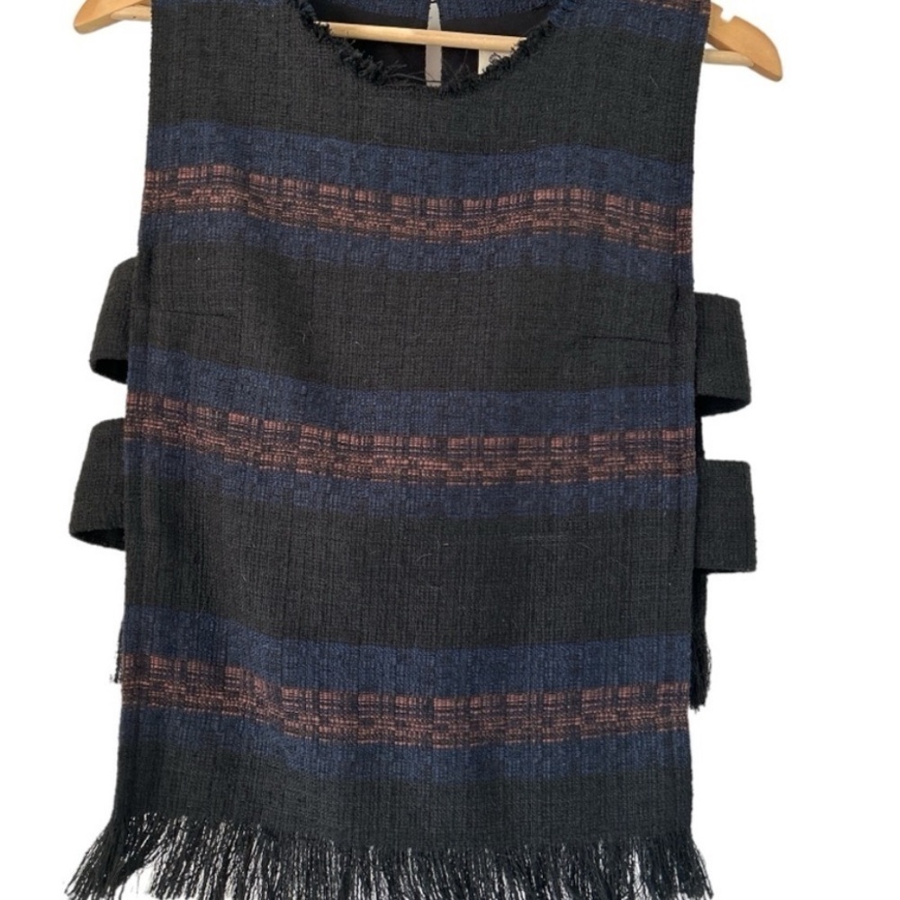 Sea New York Black Cut Out Fringe Linen Blend Top